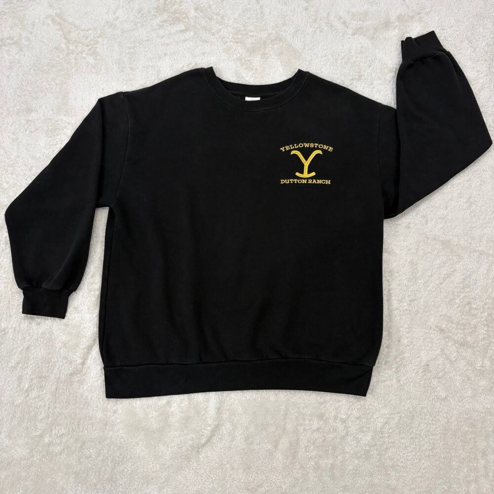 Yellowstone Dutton Ranch Mens XL Black Embroidered Crewneck Sweatshirt Western